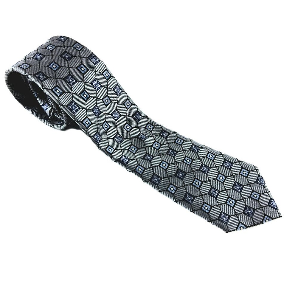Jos. A. Bank Traveler Classic Width Men's Tie Gray Blue Geometric Print Silk
